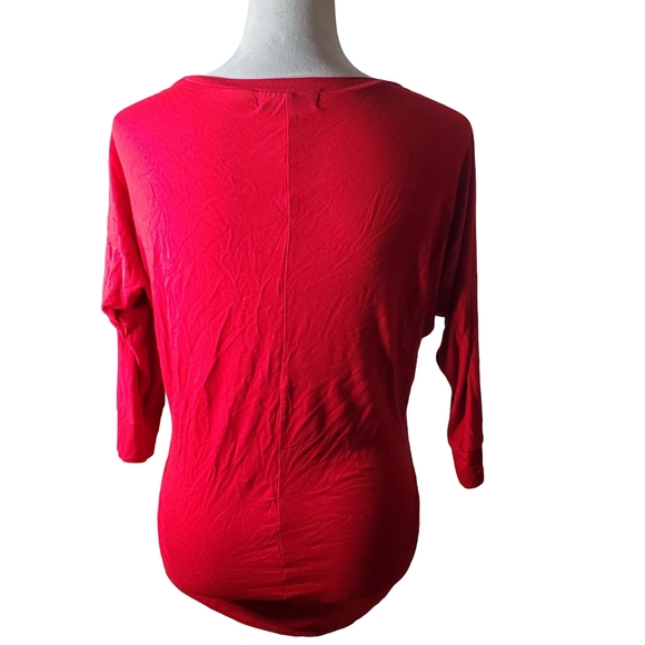 Made By Johnny Fire Engine Red Ruched V Neck Top - Picture 3 of 5
